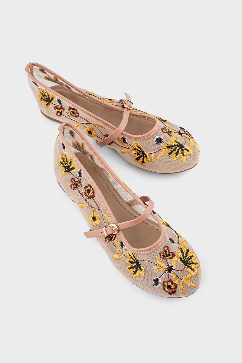 Ballerinas with Decorative Flowers - Nude