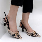 Floral Embroidered Chain Slingback