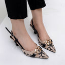 Floral Embroidered Chain Slingback