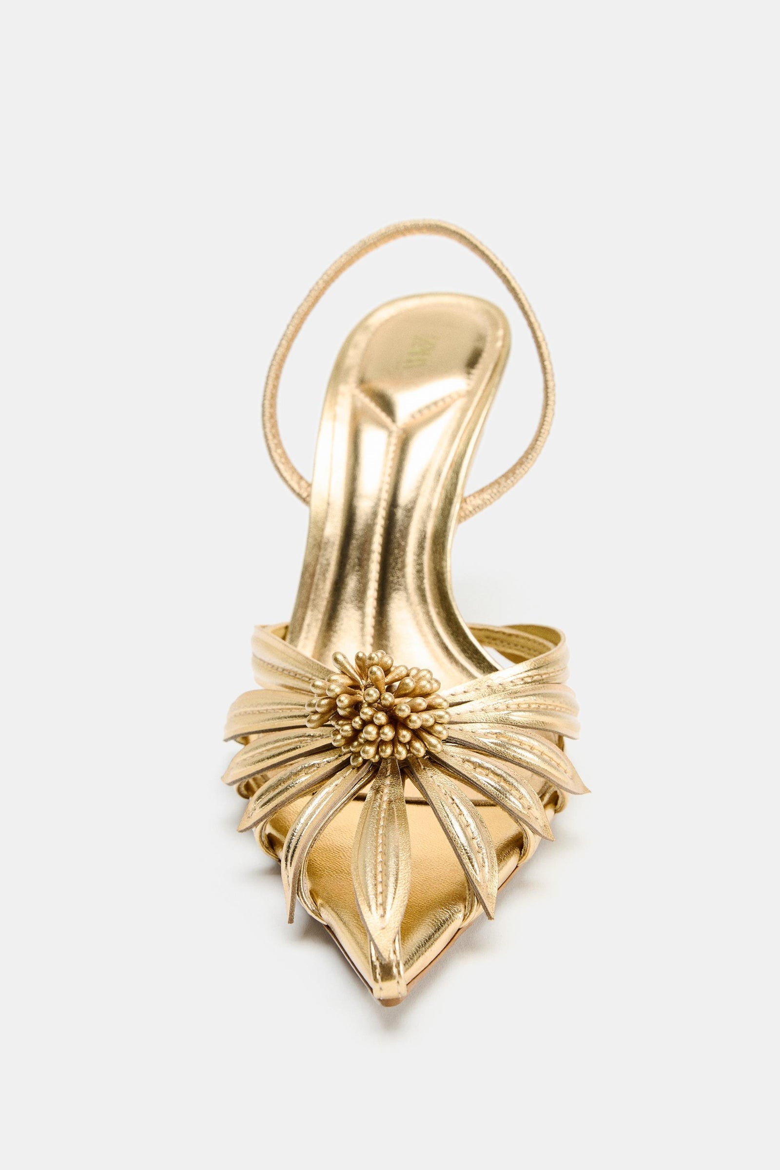 LAMINATED HIGH-HEEL SANDALS WITH FLOWER DETAIL