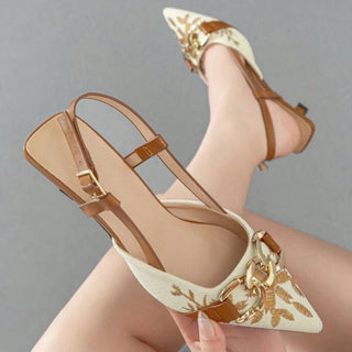 Floral Embroidered Chain Slingback Mustard