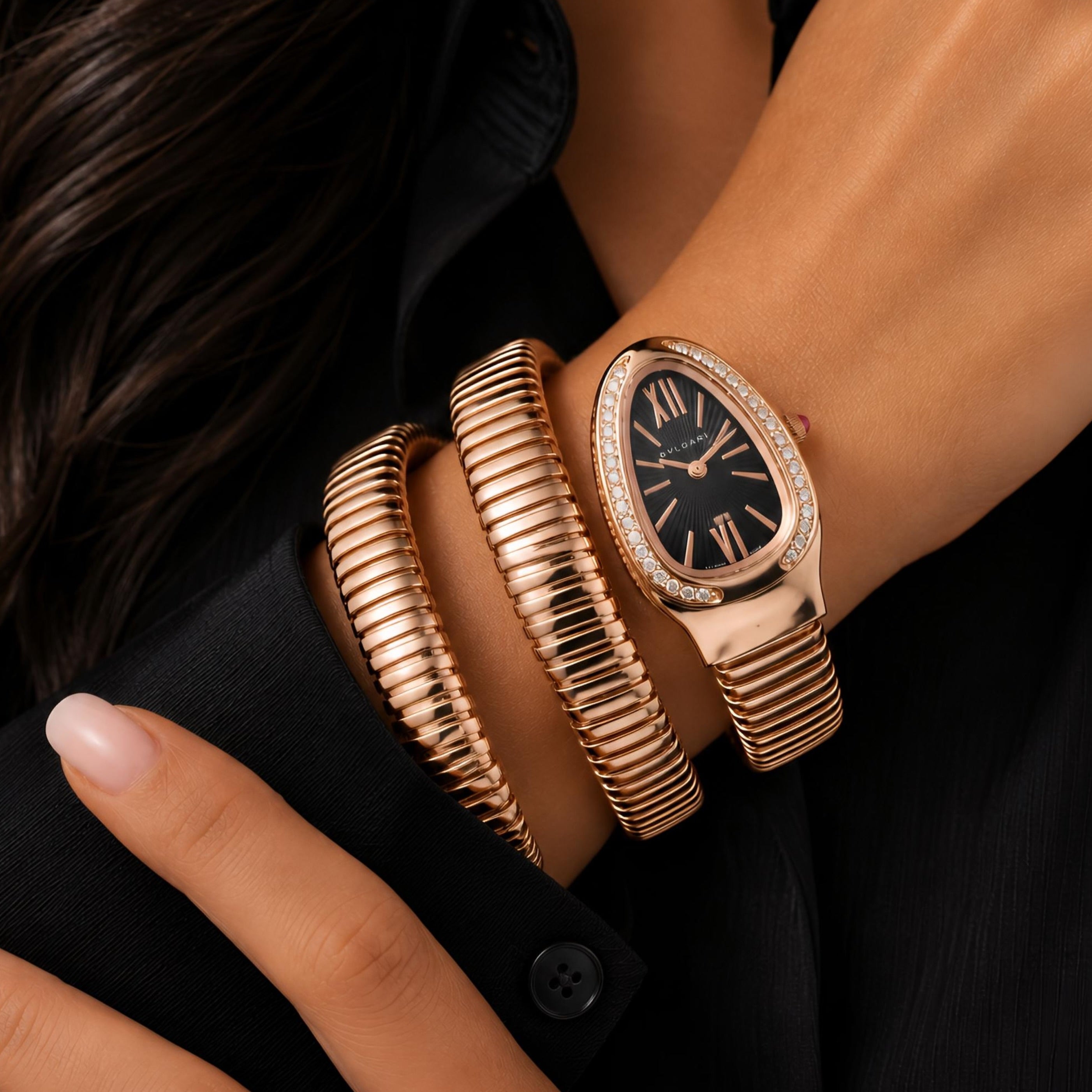 Serpenti Snake Watch Rose Gold With Black Dial