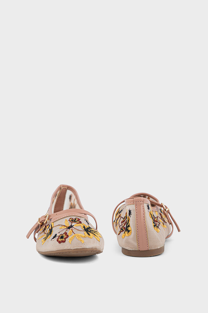 Ballerinas with Decorative Flowers - Nude