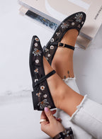 Ballerinas with Decorative Flowers - Black