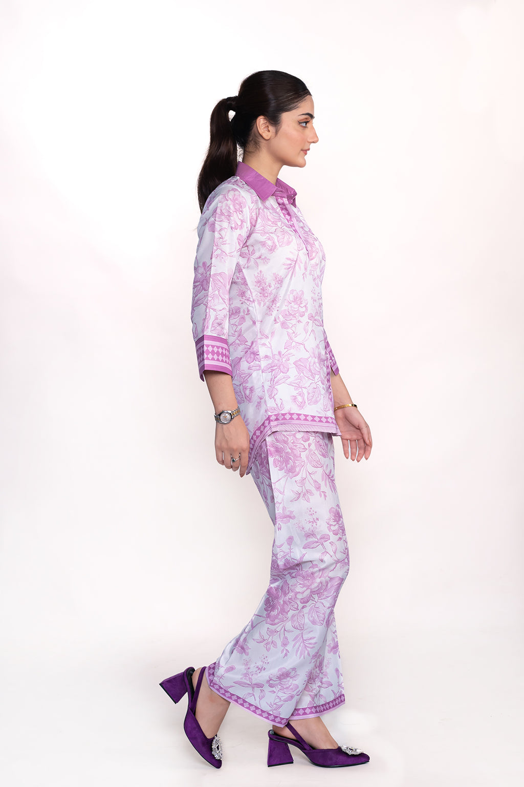 LAVENDER FLORAL PRINTED CREPE LAWN CO-ORD SET