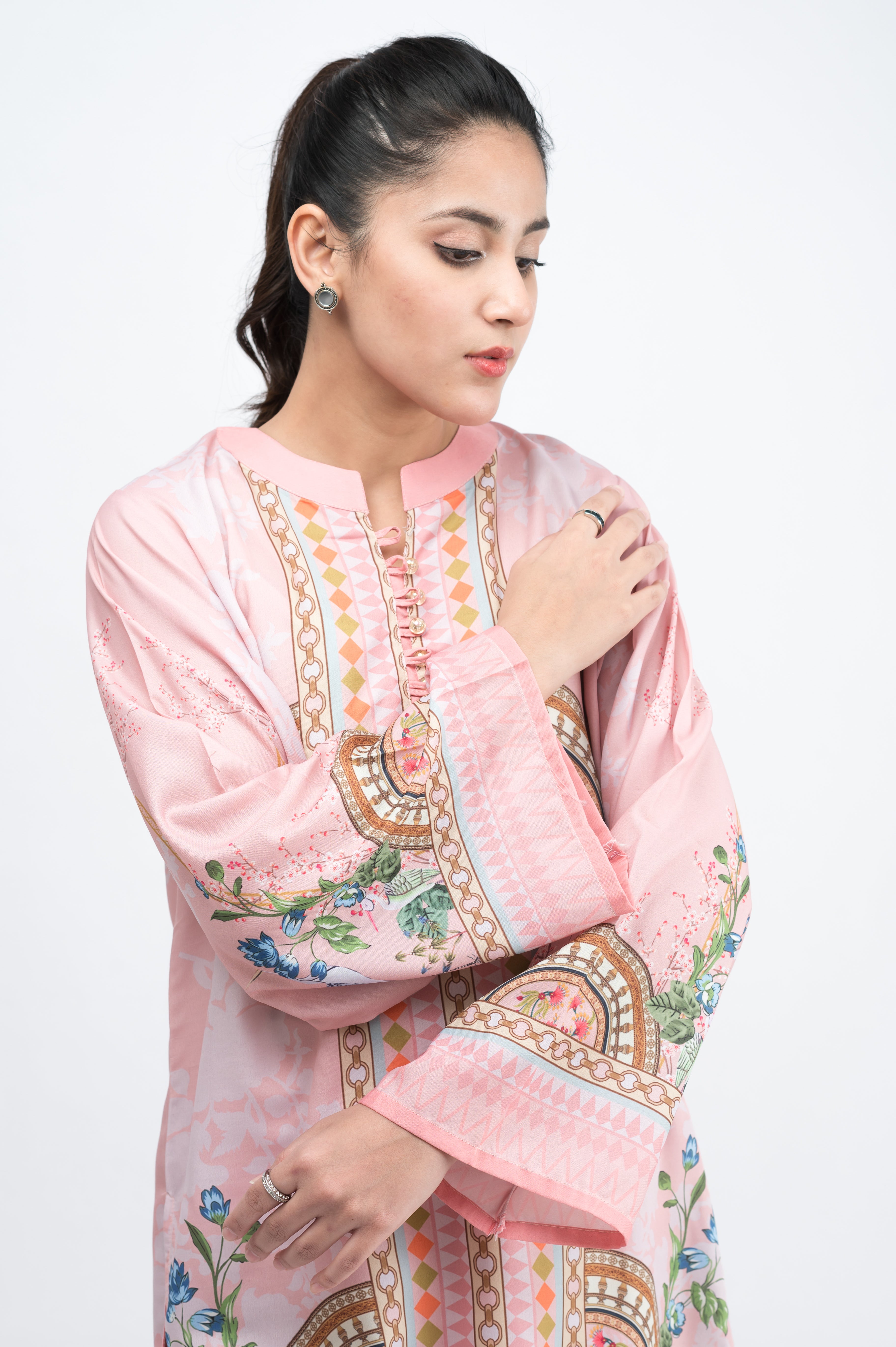 BUBLE GUM PRINTED CREPE LAWN CO-ORD SET