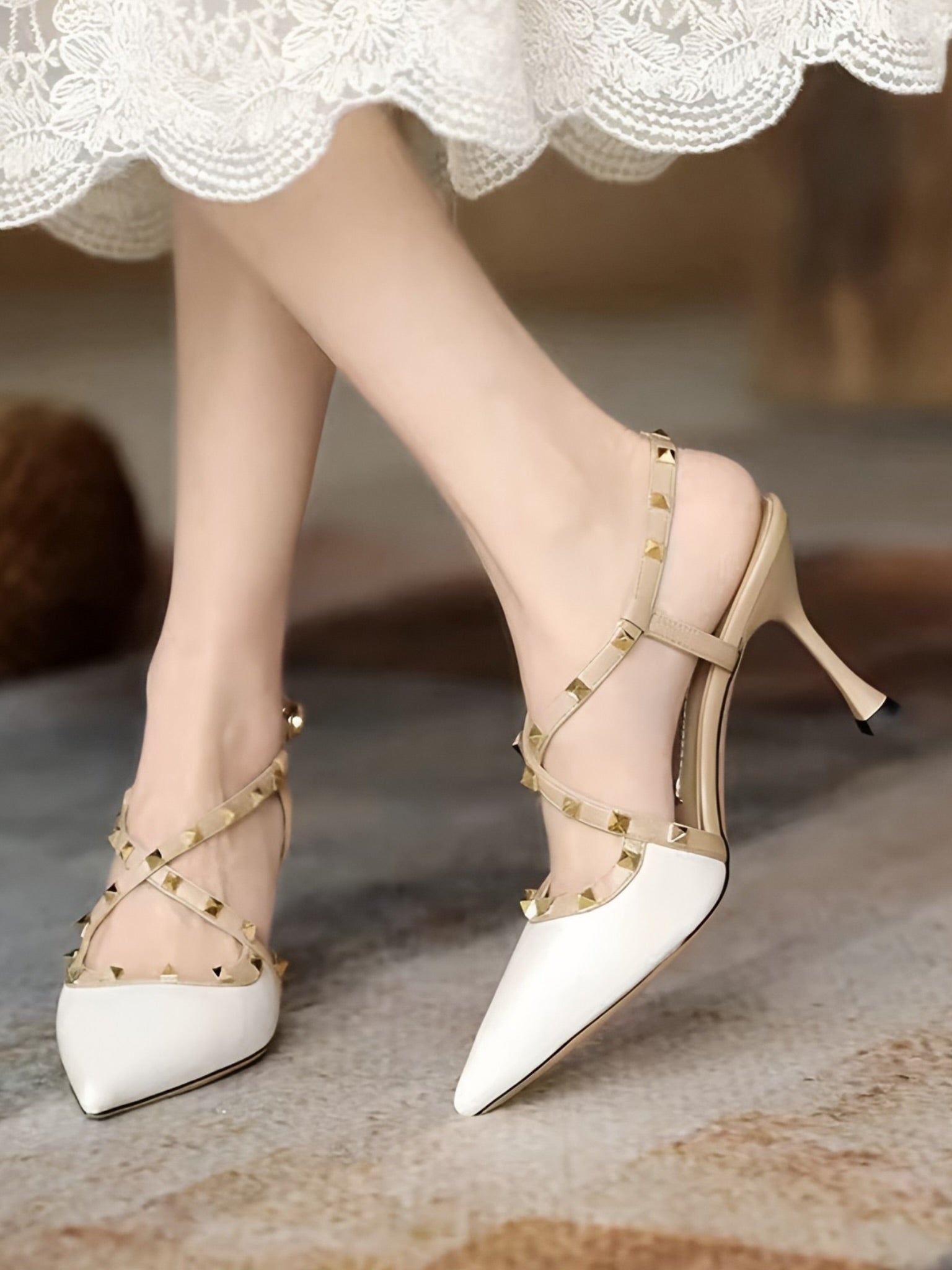 Rockstud Stiletto Pumps - White
