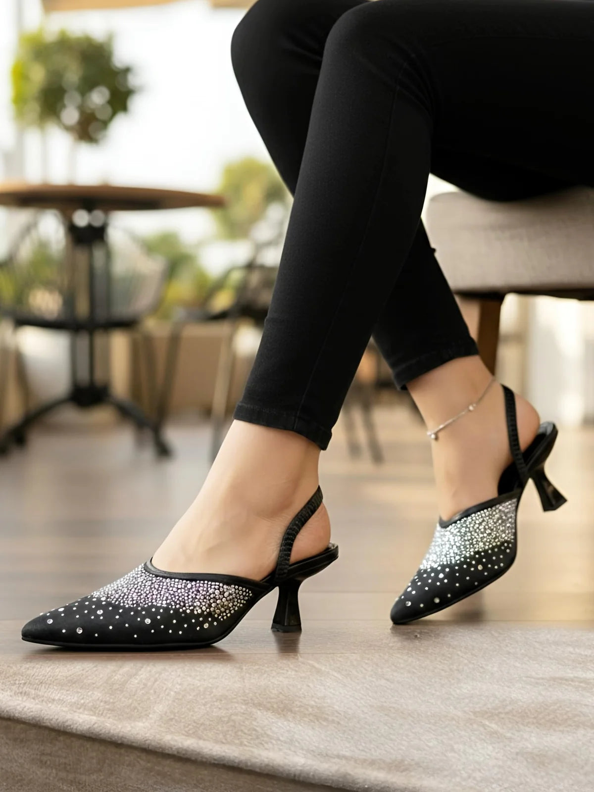 Diamante Embellished Slingback Pumps