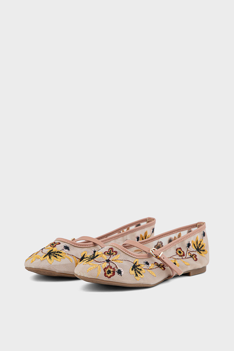 Ballerinas with Decorative Flowers - Nude