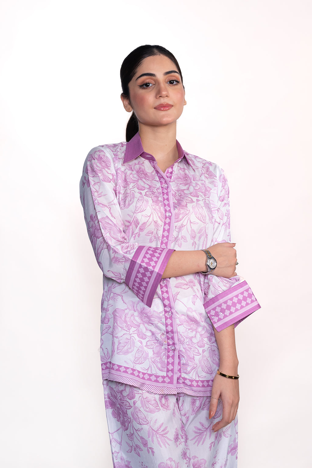 LAVENDER FLORAL PRINTED CREPE LAWN CO-ORD SET