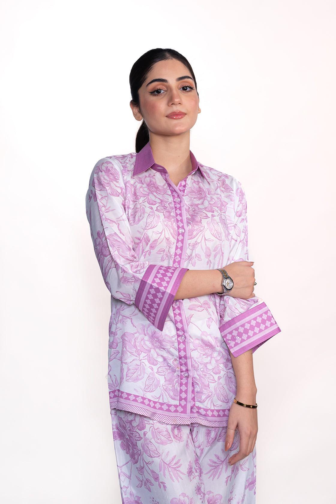 LAVENDER FLORAL PRINTED CREPE LAWN CO-ORD SET