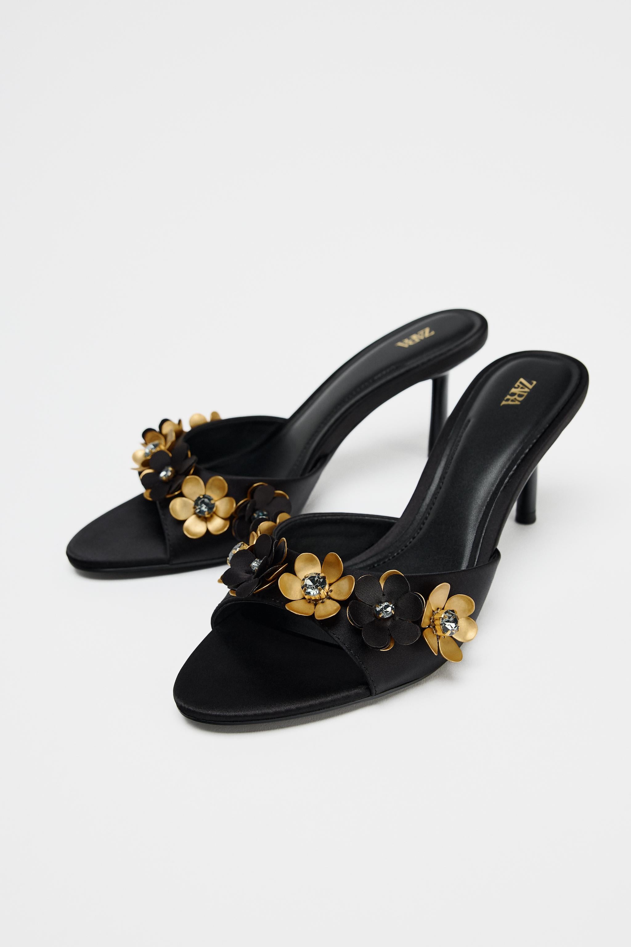 Satan High-Heel Sandals with Floral Detail