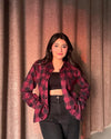 Plaid Button Down Flap Pocket Long sleeve Shacket Mahroon