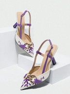 Floral Embroidered Chain Slingback Purple