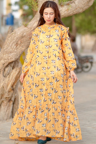 DAFFODIL FLORAL COTTON LONG DRESS