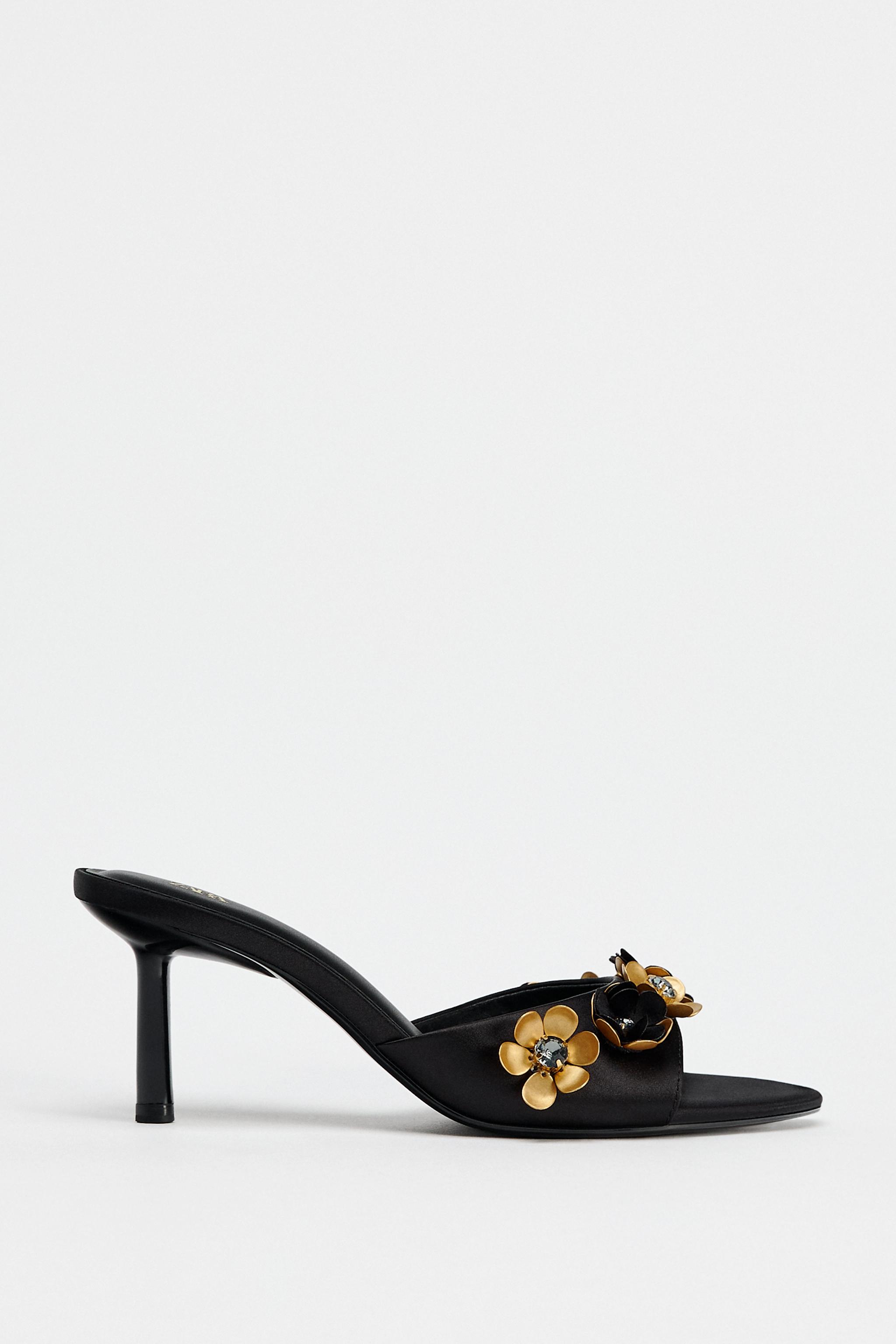Satan High-Heel Sandals with Floral Detail