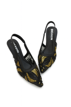 Beaded Mesh Slingback Heels - Black