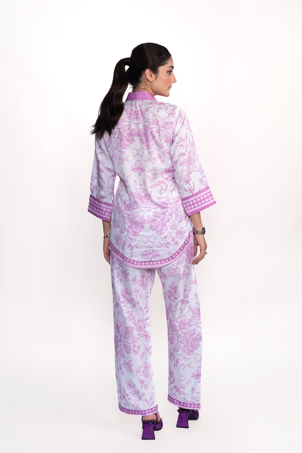 LAVENDER FLORAL PRINTED CREPE LAWN CO-ORD SET