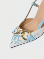 Floral Embroidered Chain Slingback - Blue