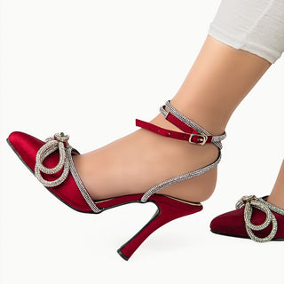 Embellished Double Bow Crystal Maroon heel