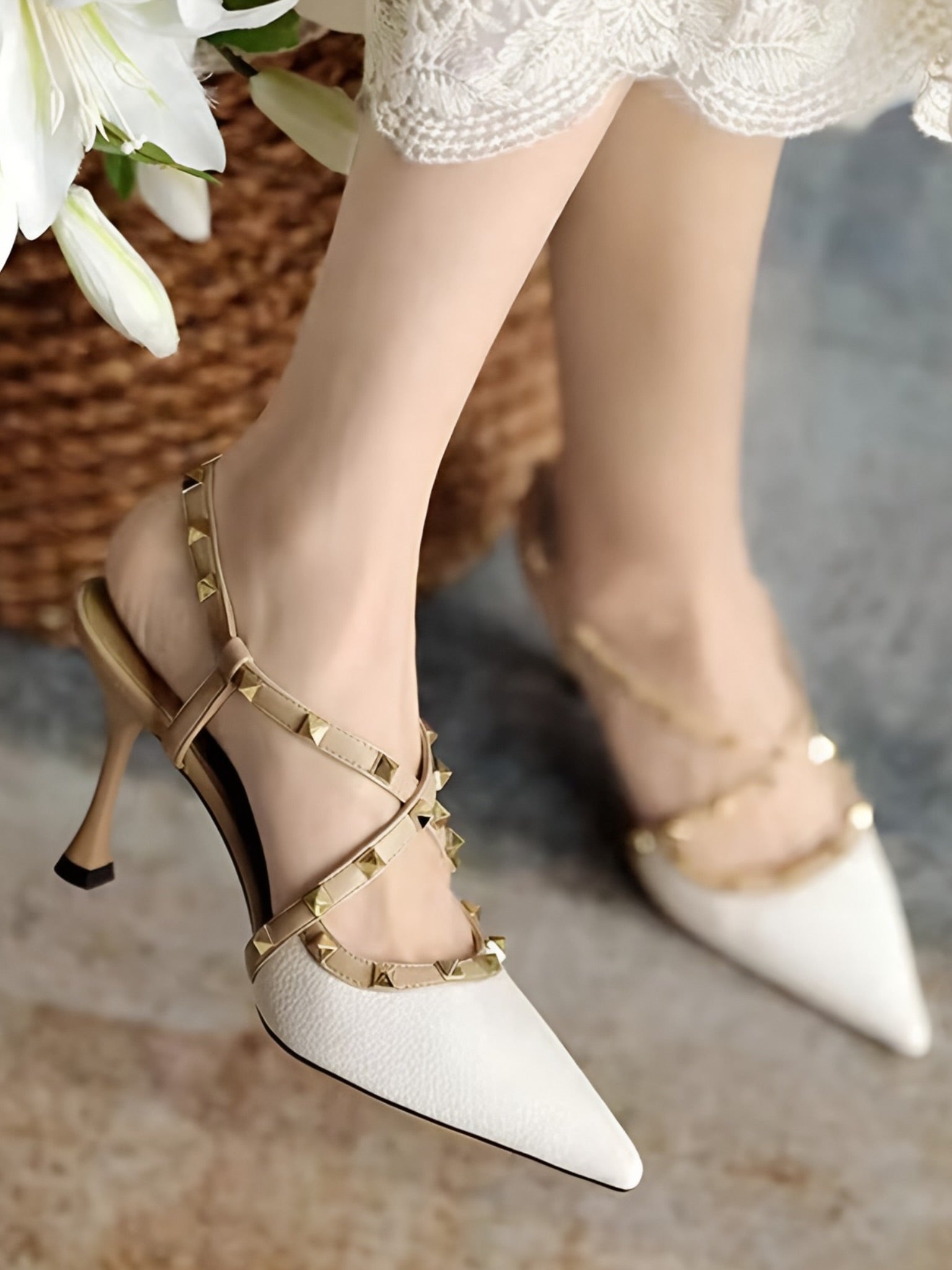 Rockstud Stiletto Pumps - White