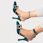 Embellished Double Bow Crystal Green heel