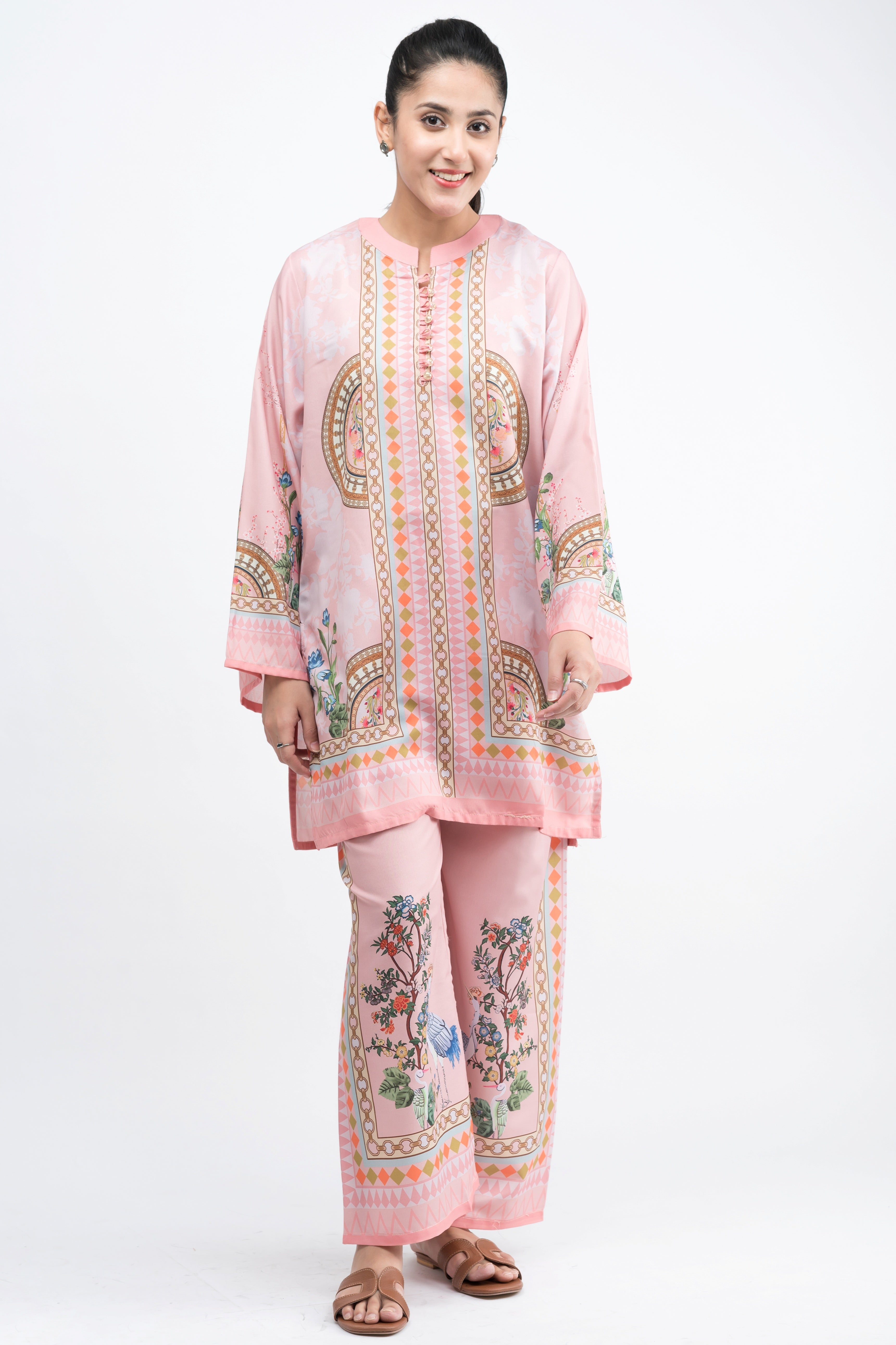 BUBLE GUM PRINTED CREPE LAWN CO-ORD SET
