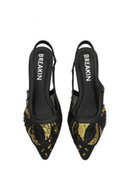 Beaded Mesh Slingback Heels - Black