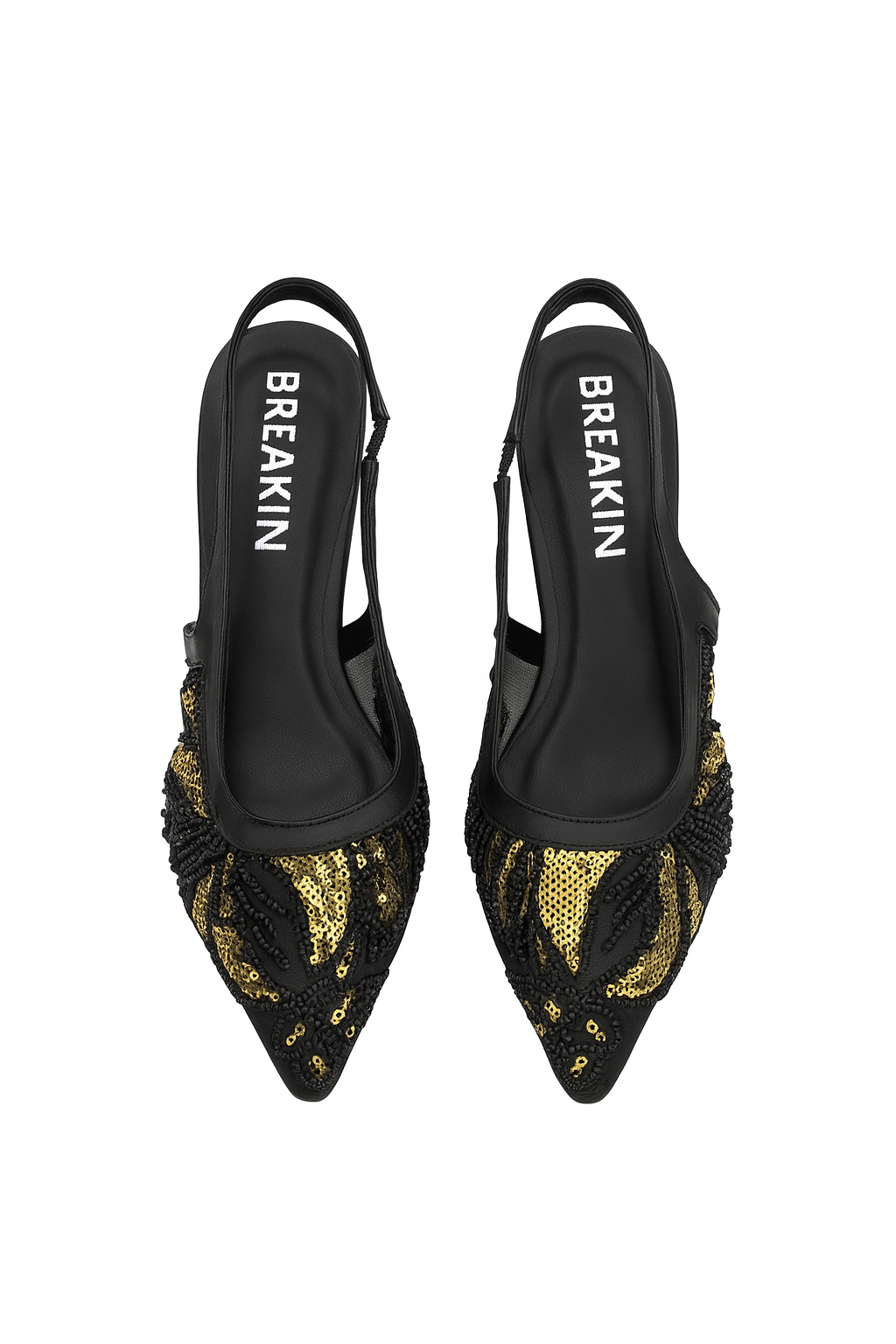 Beaded Mesh Slingback Heels - Black