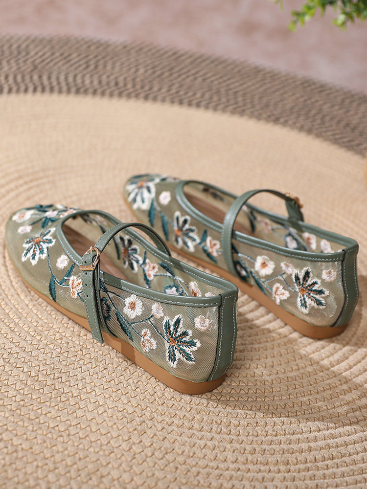 Ballerinas with Decorative Flowers - Green