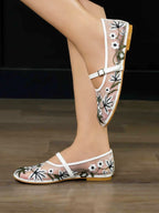 Ballerinas with Decorative Flowers - White