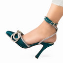 Embellished Double Bow Crystal Green heel