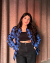 Plaid Button Down Flap Pocket Long sleeve Shacket Blue