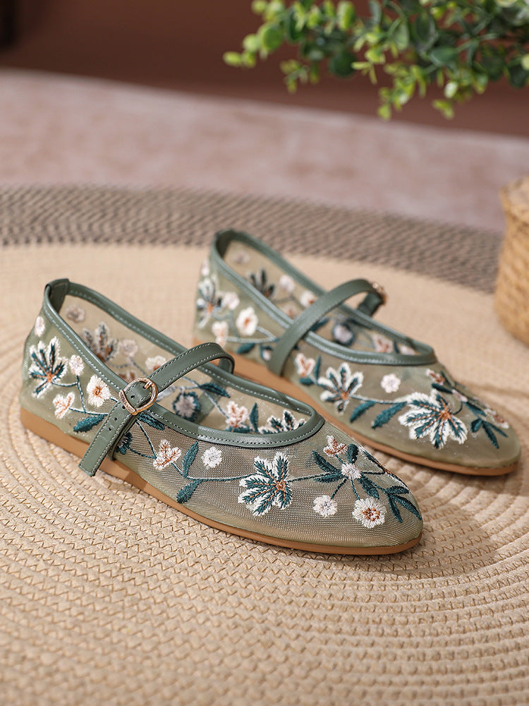 Ballerinas with Decorative Flowers - Green