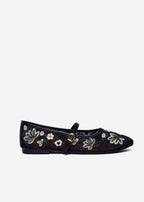 Ballerinas with Decorative Flowers - Black