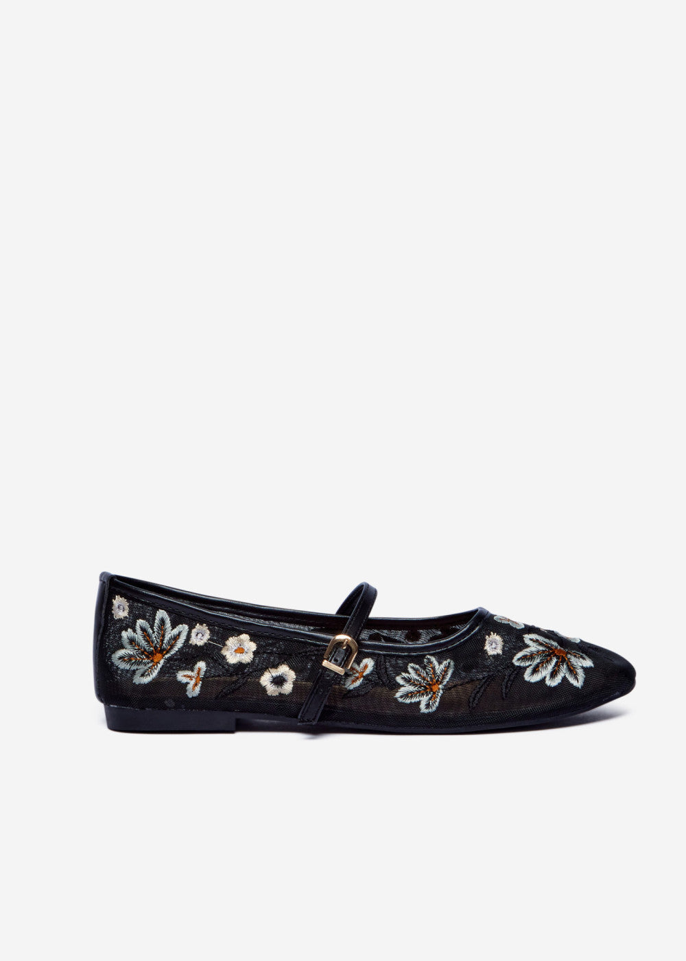 Ballerinas with Decorative Flowers - Black