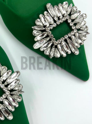 Rhinestone Slingback Flats Green