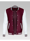 Women's Basic Button Down Baseball Varsity Bomber Jacket Mahroon