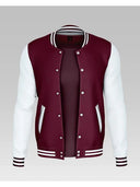 Women's Basic Button Down Baseball Varsity Bomber Jacket Mahroon