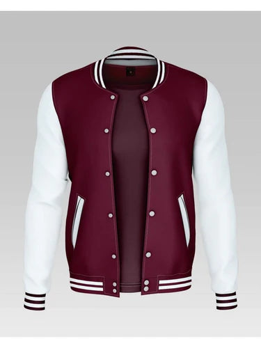 Women's Basic Button Down Baseball Varsity Bomber Jacket Mahroon
