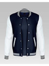 Women's Basic Button Down Baseball Varsity Bomber Jacket Navy