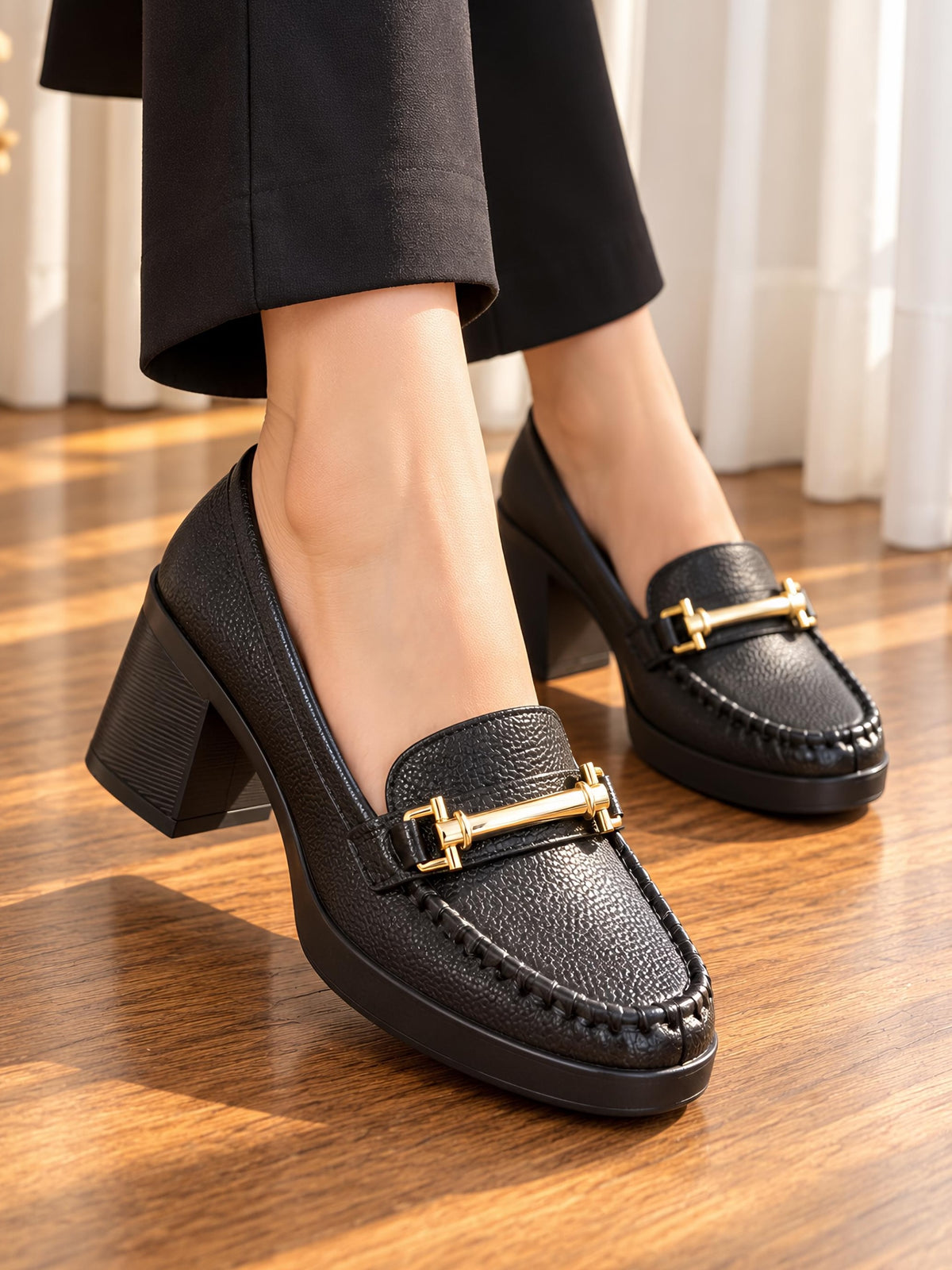 Ainsley Gold Bar Loafer Heels