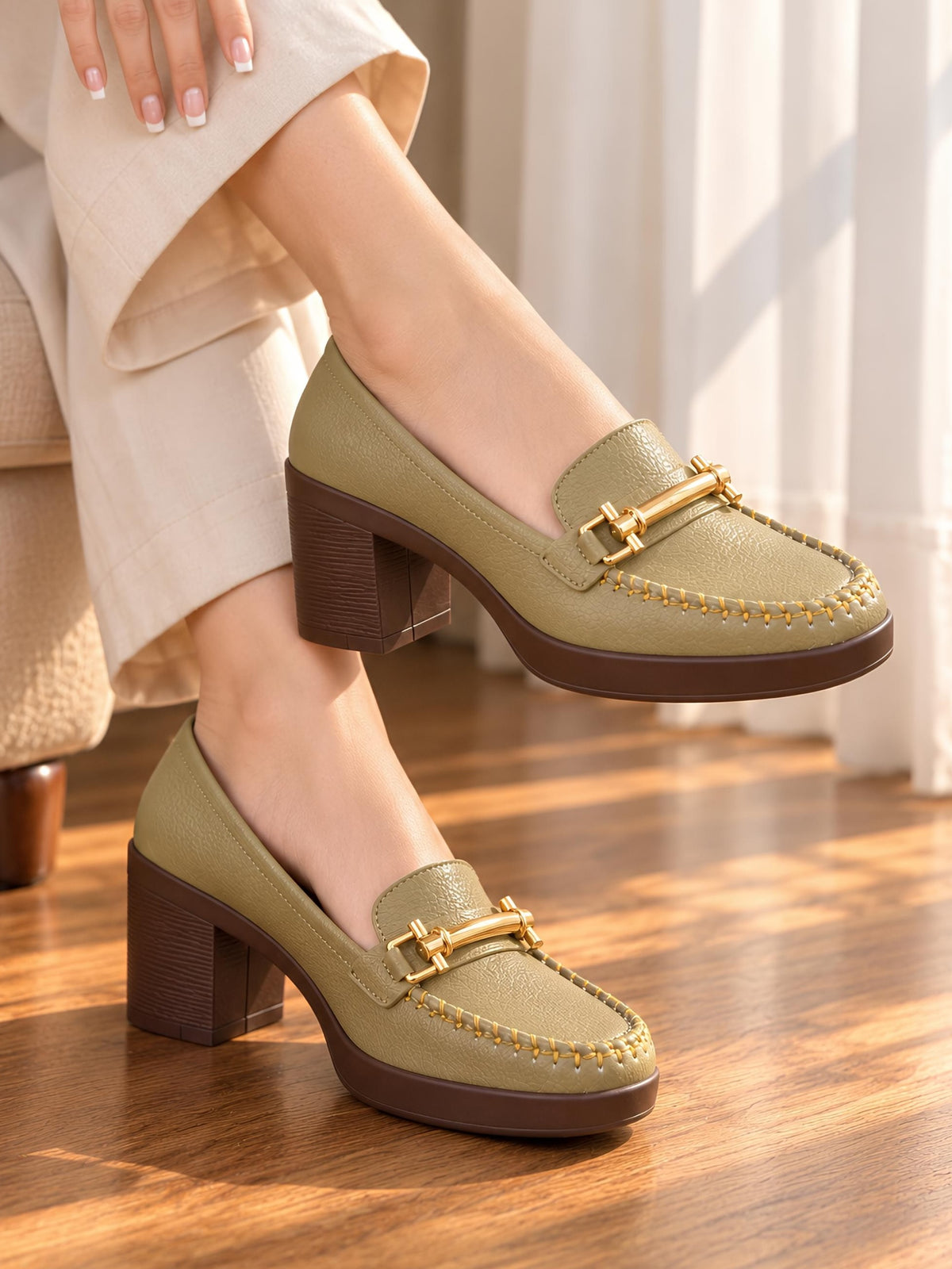 Ainsley Gold Bar Loafer Heels