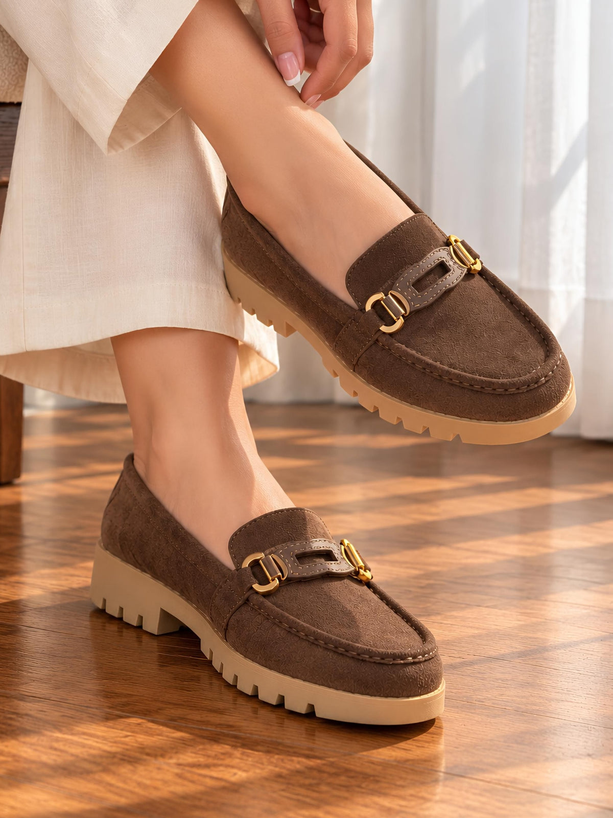 Mira Suede Buckle Loafers
