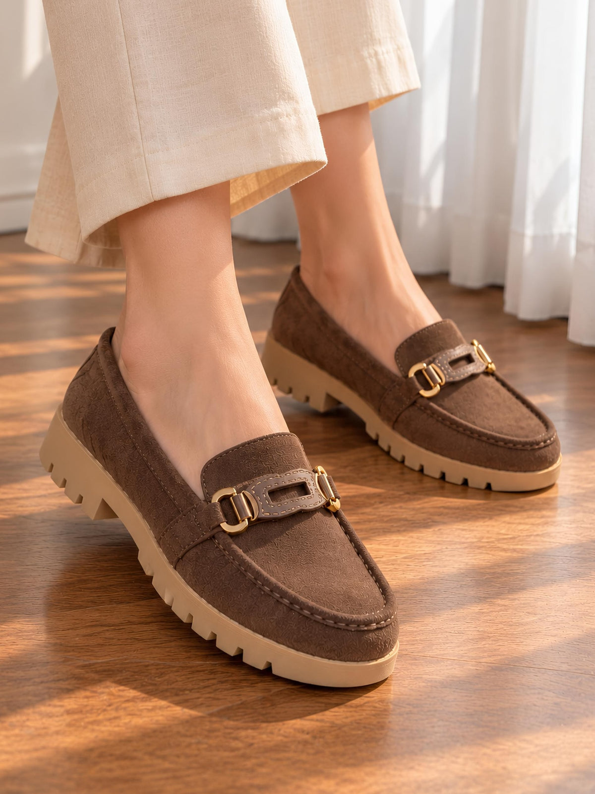 Mira Suede Buckle Loafers