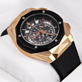 AeroFusion Rose Gold With Black Ring & Skeleton Dial - Breakin.pk